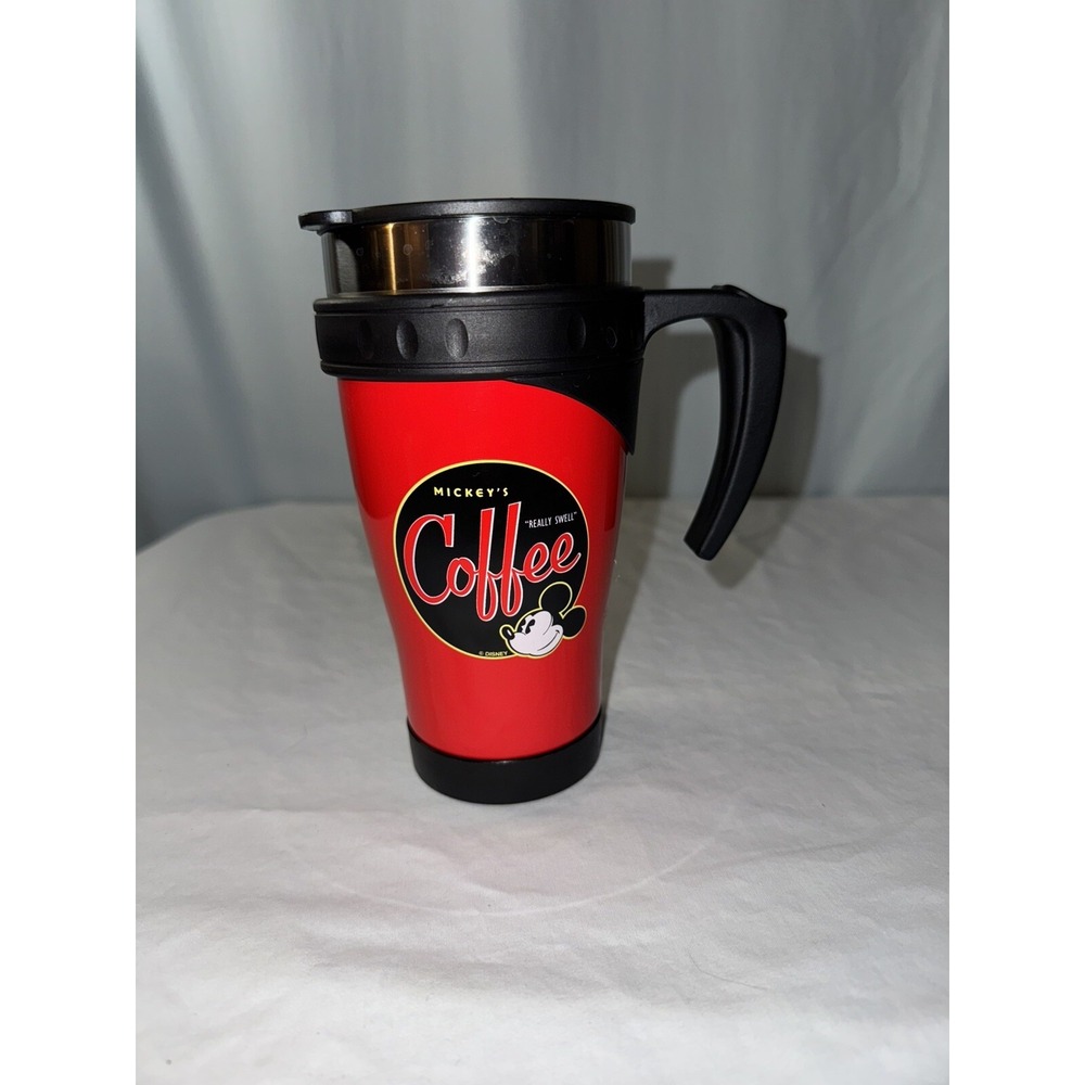 Rare Mickey Mouse Really Swell Coffee Travel Mug Red & Black Disney Collectable
